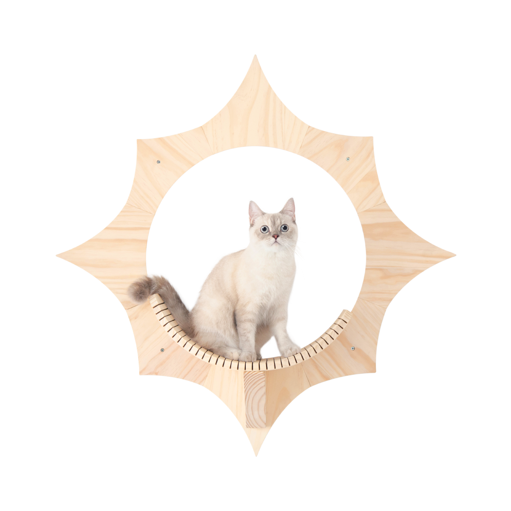 MYZOO Solar キャットステップ/キャットウォーク パイン無垢材 壁付けタイプで省スペース。室内飼育猫の運動不足やストレス解消に。シンプルでかわいいデザインでお部屋のインテリアに損ないません。